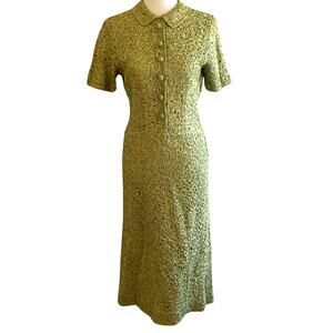 Vintage 1950s Lana Sage Green Crochet Ribbon Dress – Fitted Midi